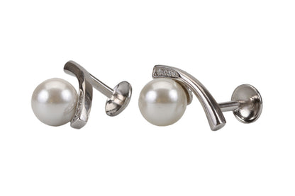 Rhodium Pearl With Curve Stud