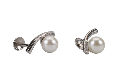 Rhodium Pearl With Curve Stud