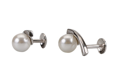 Rhodium Pearl With Curve Stud