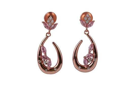 Rose Gold Hanging Stud With Pink Stone