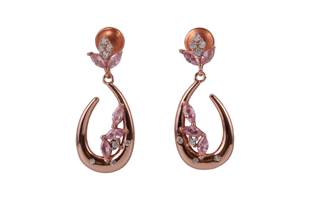 Rose Gold Hanging Stud With Pink Stone