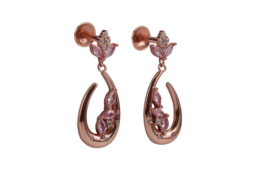 Rose Gold Hanging Stud With Pink Stone