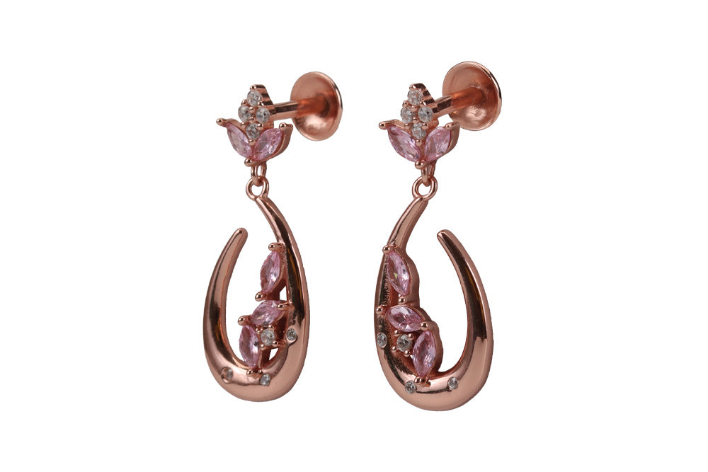 Rose Gold Hanging Stud With Pink Stone