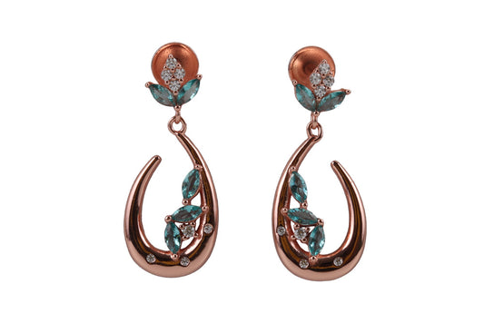 Rose Gold Hanging Stud With Green Stone
