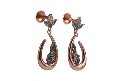 Rose Gold Hanging Stud With Green Stone