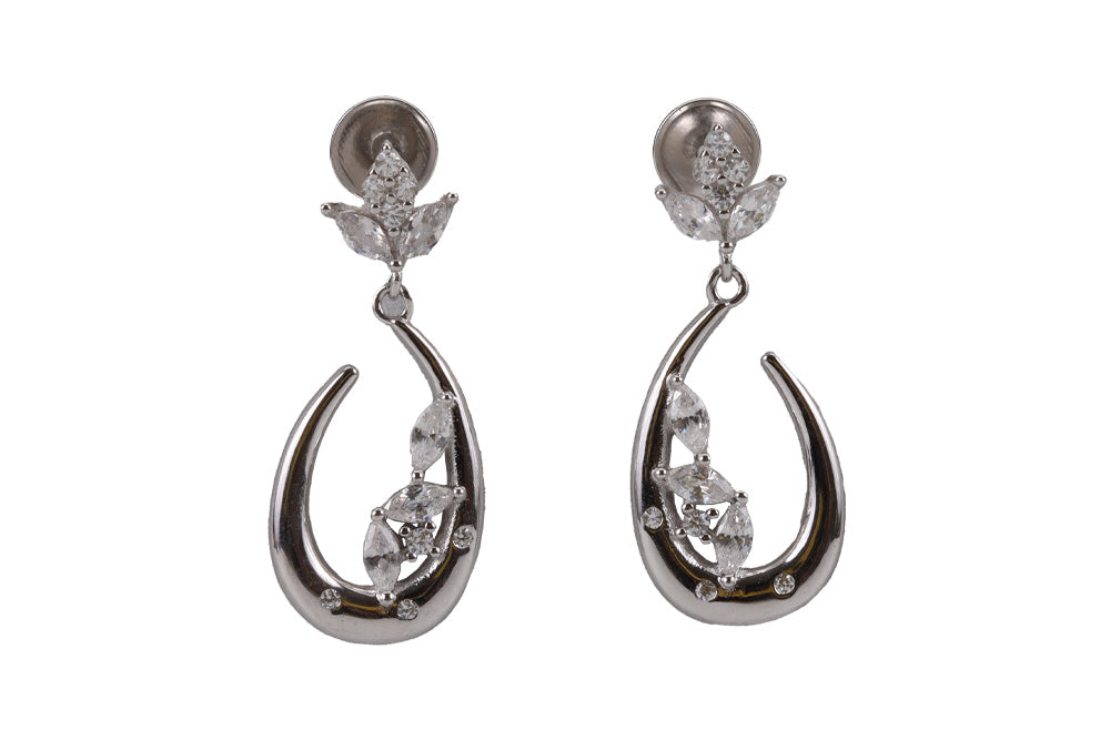 Rhodium Hanging Stud With White Stone