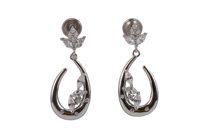 Rhodium Hanging Stud With White Stone