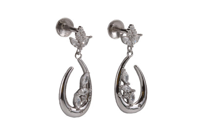Rhodium Hanging Stud With White Stone