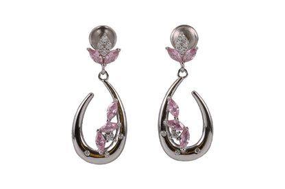 Rhodium Hanging Stud With Pink Stone