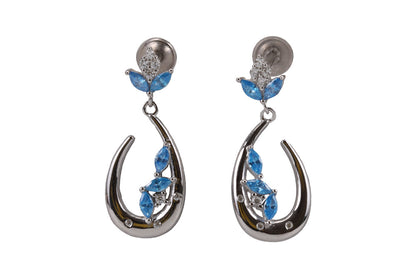 Rhodium Hanging Stud With Blue Stone