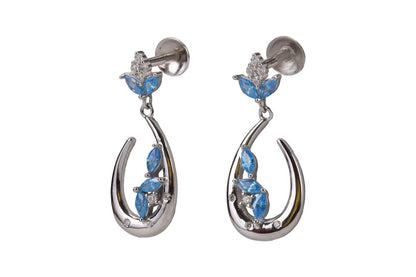 Rhodium Hanging Stud With Blue Stone
