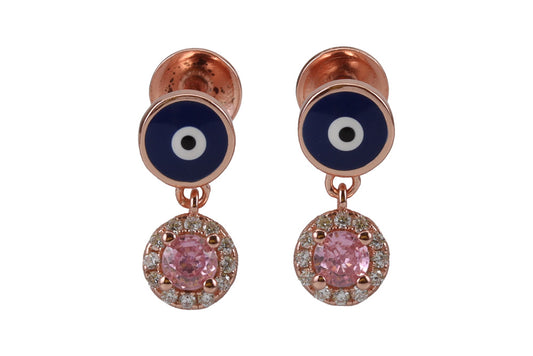 Rose Gold Evil Eye Stud With Marine Pink