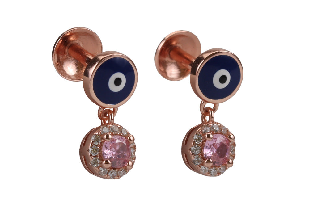 Rose Gold Evil Eye Stud With Marine Pink
