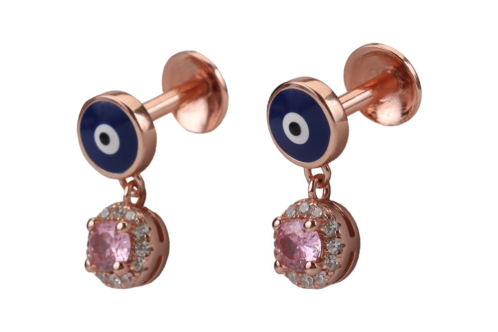 Rose Gold Evil Eye Stud With Marine Pink