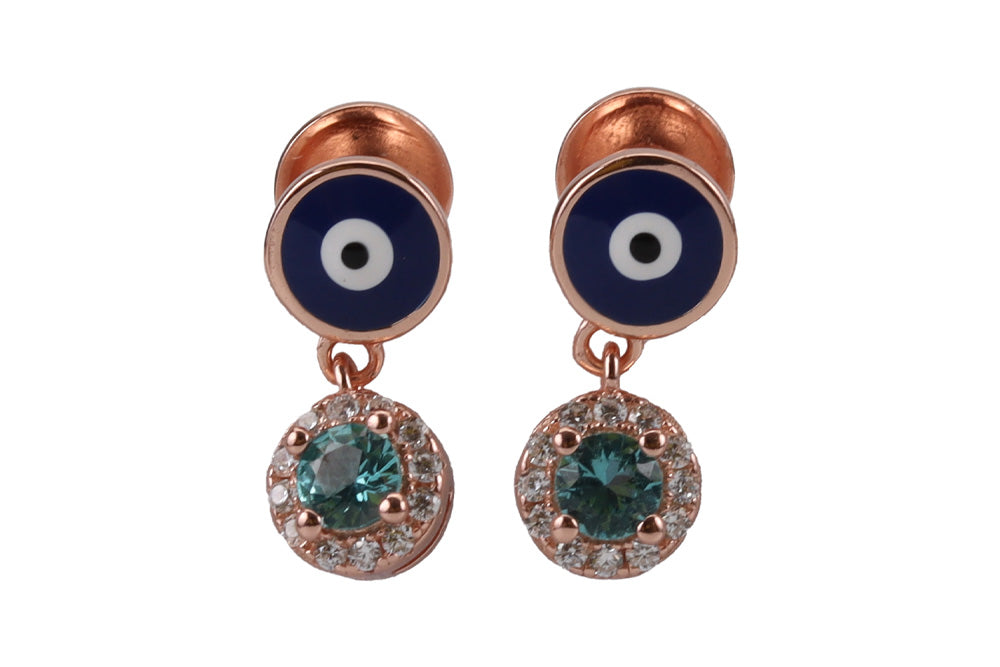 Rose Gold Evil Eye Stud With Aqua Blue