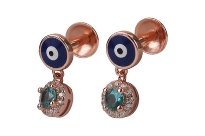 Rose Gold Evil Eye Stud With Aqua Blue