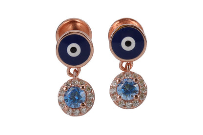 Rose Gold Evil Eye Stud With Neptune Blue