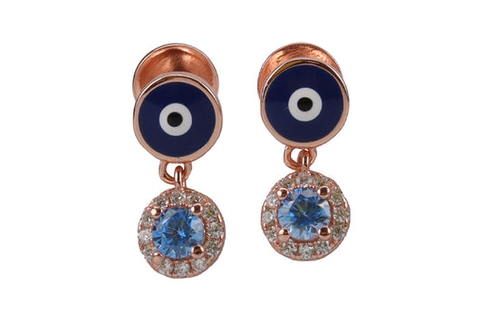Rose Gold Evil Eye Stud With Neptune Blue