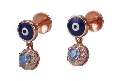Rose Gold Evil Eye Stud With Neptune Blue