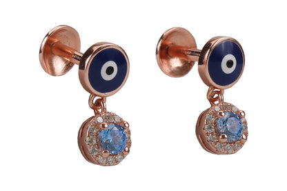 Rose Gold Evil Eye Stud With Neptune Blue