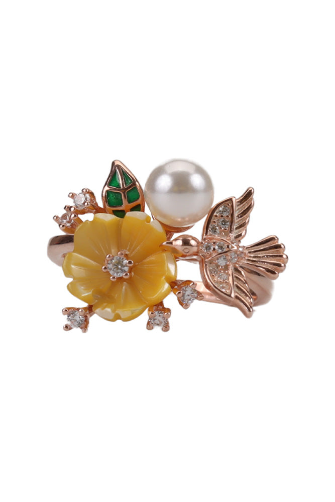 Rose Gold Mop Yellow Flower Ring