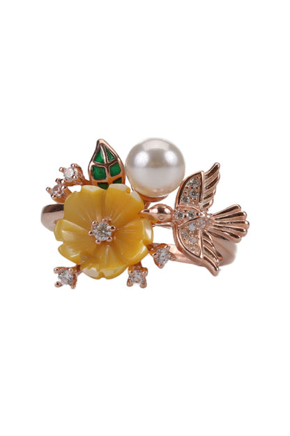 Rose Gold Mop Yellow Flower Ring