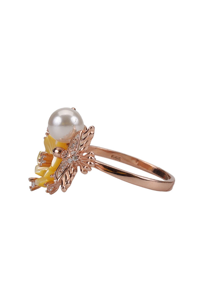 Rose Gold Mop Yellow Flower Ring