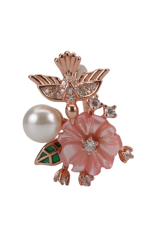 Rose Gold Celestial Bird Fly With Pink Mop Ring