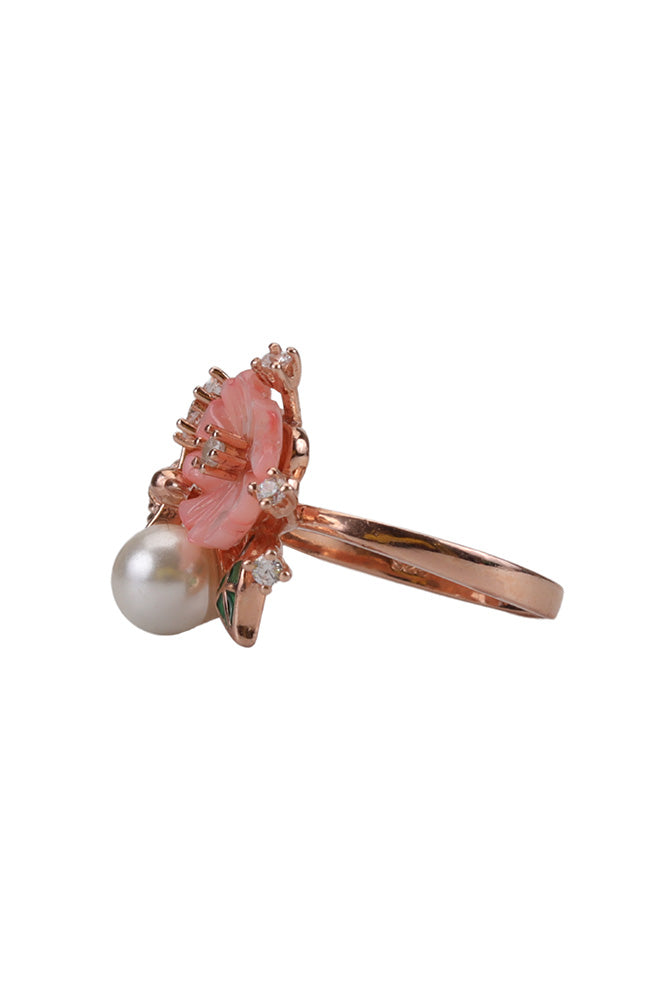 Rose Gold Celestial Bird Fly With Pink Mop Ring