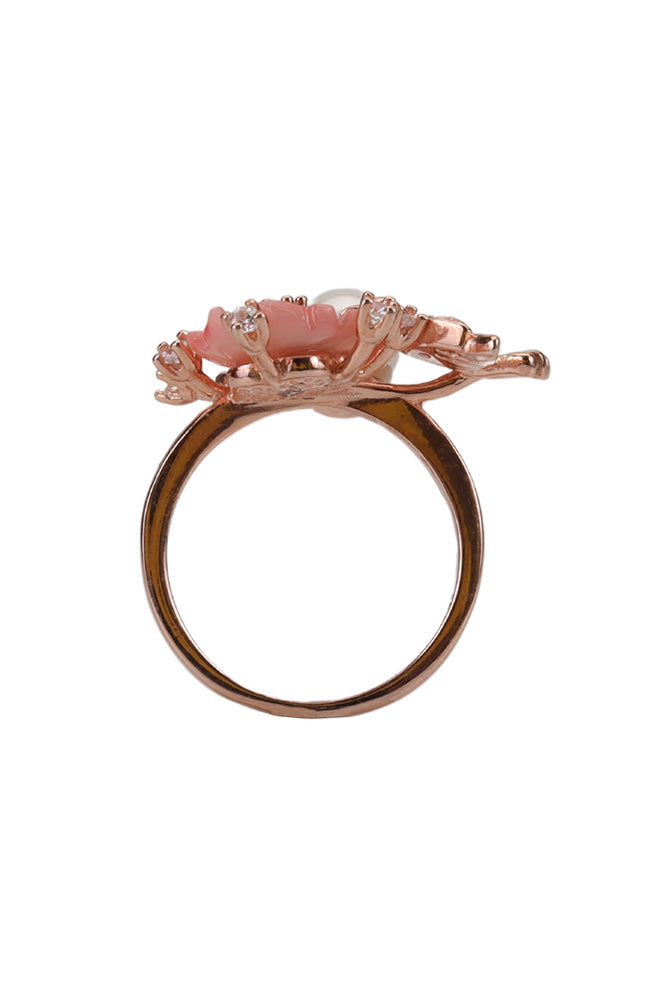 Rose Gold Celestial Bird Fly With Pink Mop Ring