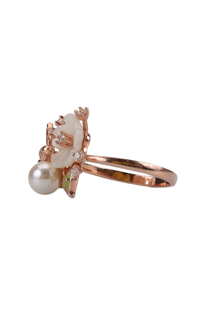 Rose Gold Celestial Bird Fly With Tint White Mop Ring
