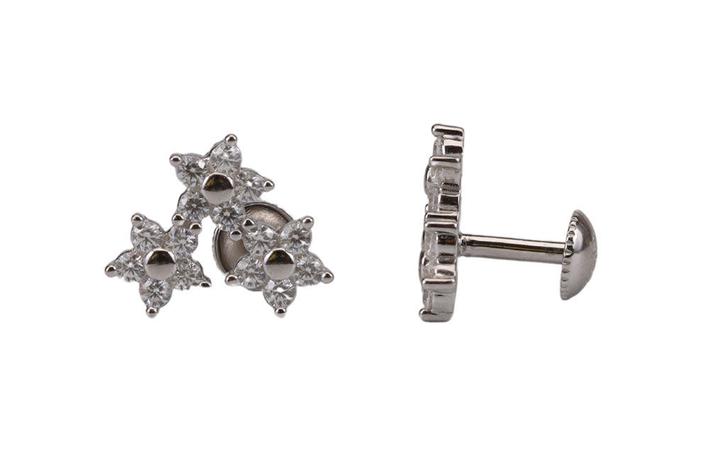 Rhodium Plated Tri Petal Stud