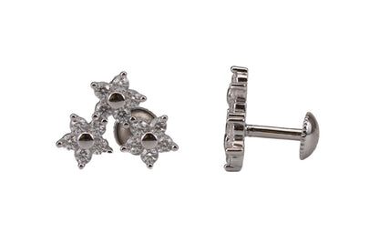 Rhodium Plated Tri Petal Stud