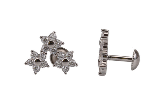 Rhodium Plated Tri Petal Stud