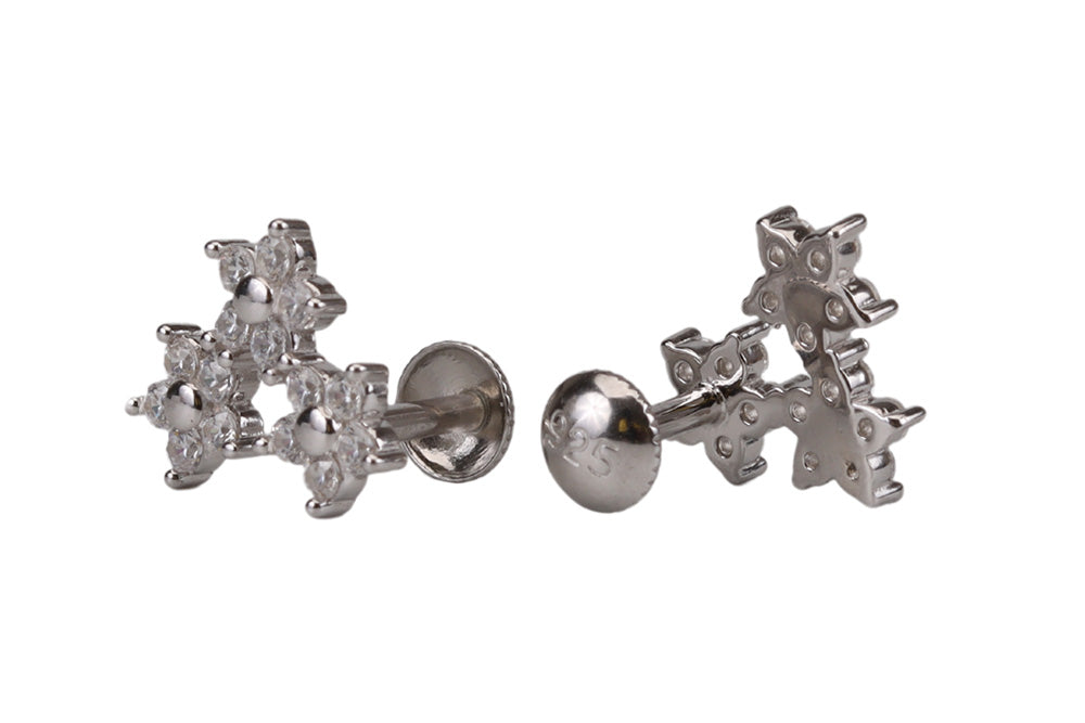 Rhodium Plated Tri Petal Stud