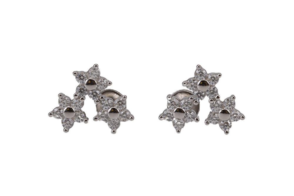 Rhodium Plated Tri Petal Stud