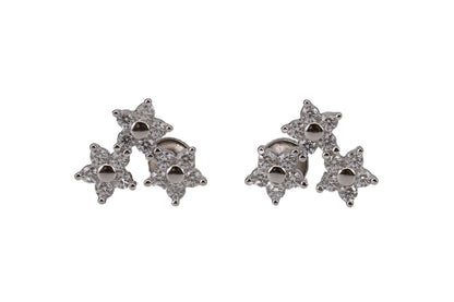 Rhodium Plated Tri Petal Stud