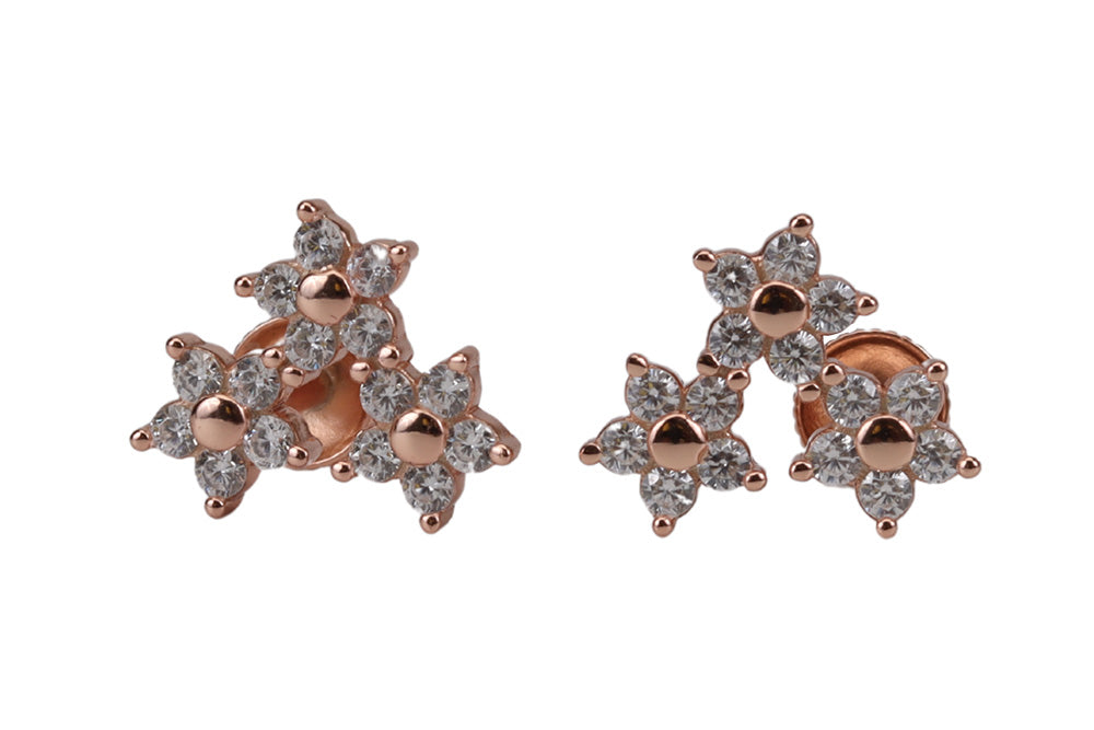 Rose Gold Plated Tri Flower Stud
