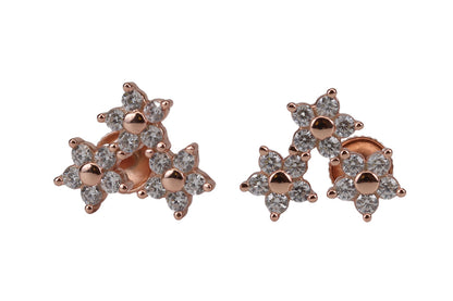 Rose Gold Plated Tri Flower Stud