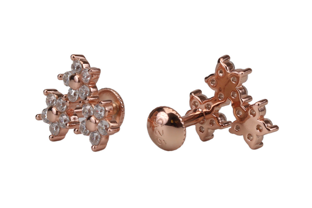 Rose Gold Plated Tri Flower Stud