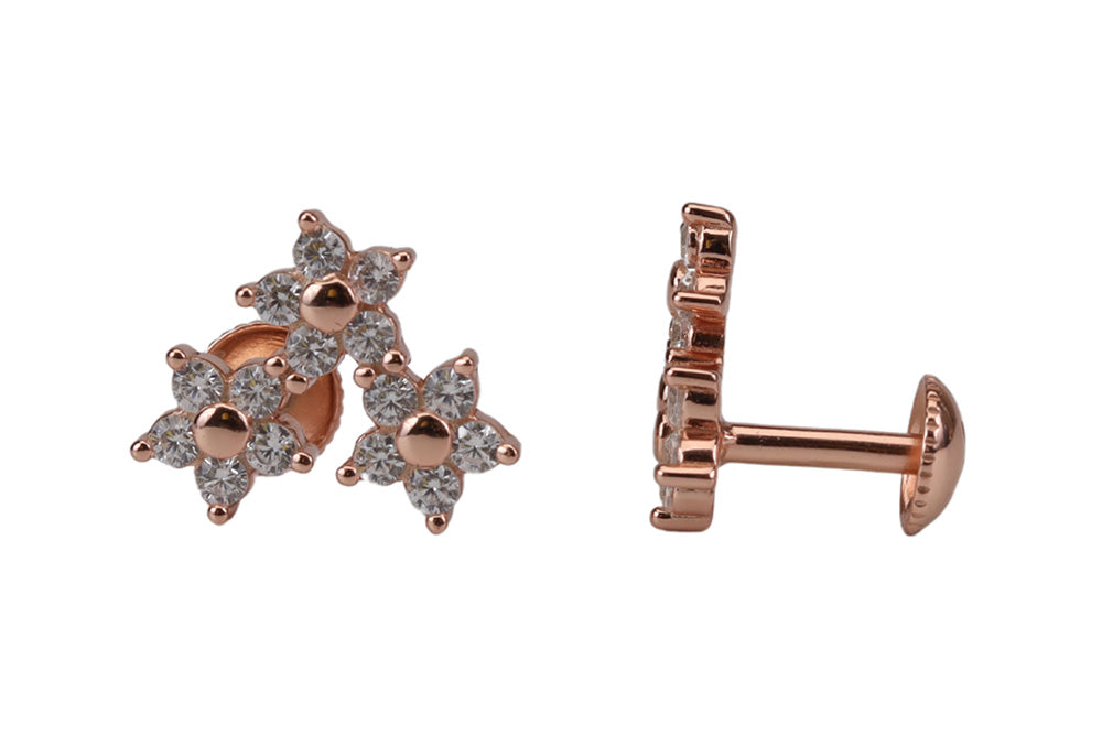 Rose Gold Plated Tri Flower Stud