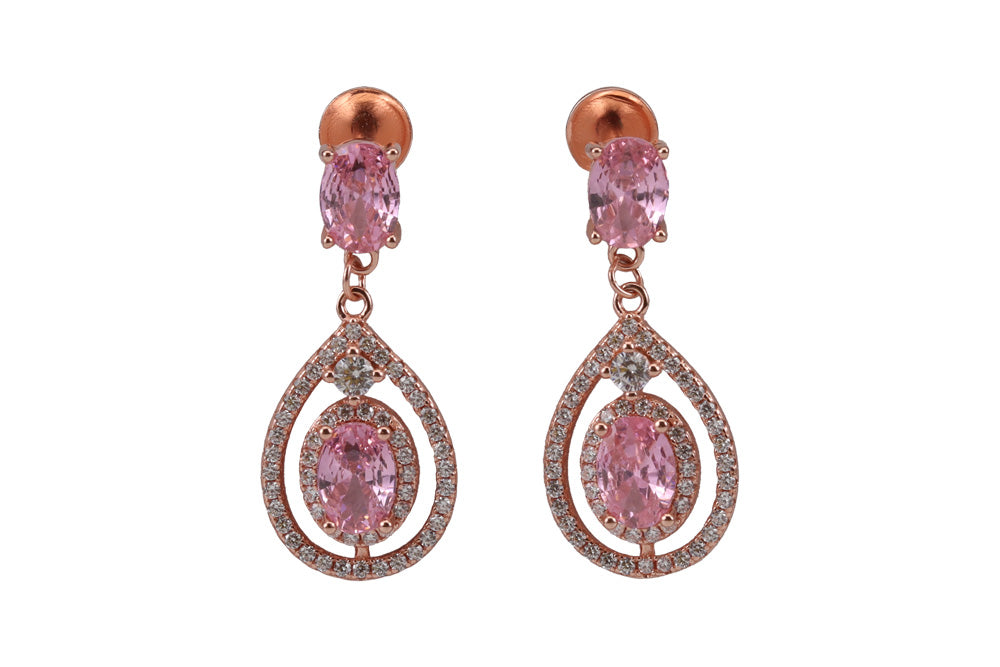 Rose Gold Opulent Rose Stone With Hanging Stud