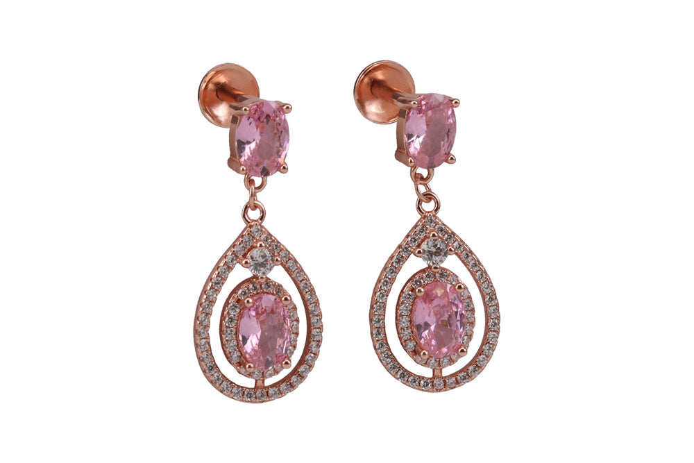 Rose Gold Opulent Rose Stone With Hanging Stud