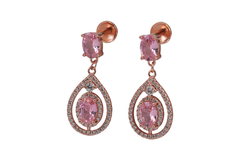 Rose Gold Opulent Rose Stone With Hanging Stud