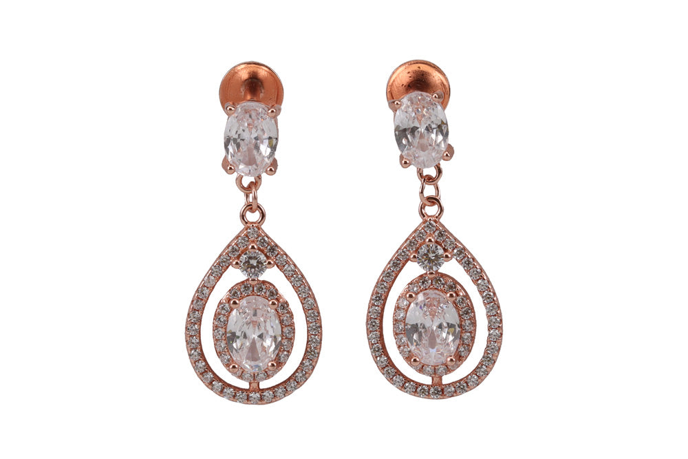 Rose Gold Beige White Hanging Stud