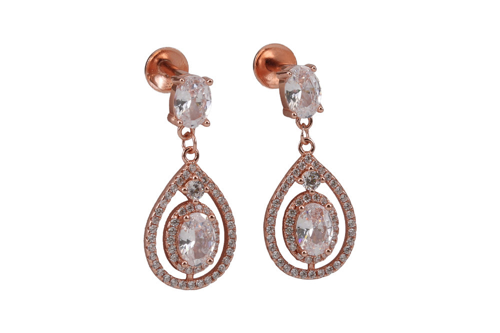 Rose Gold Beige White Hanging Stud