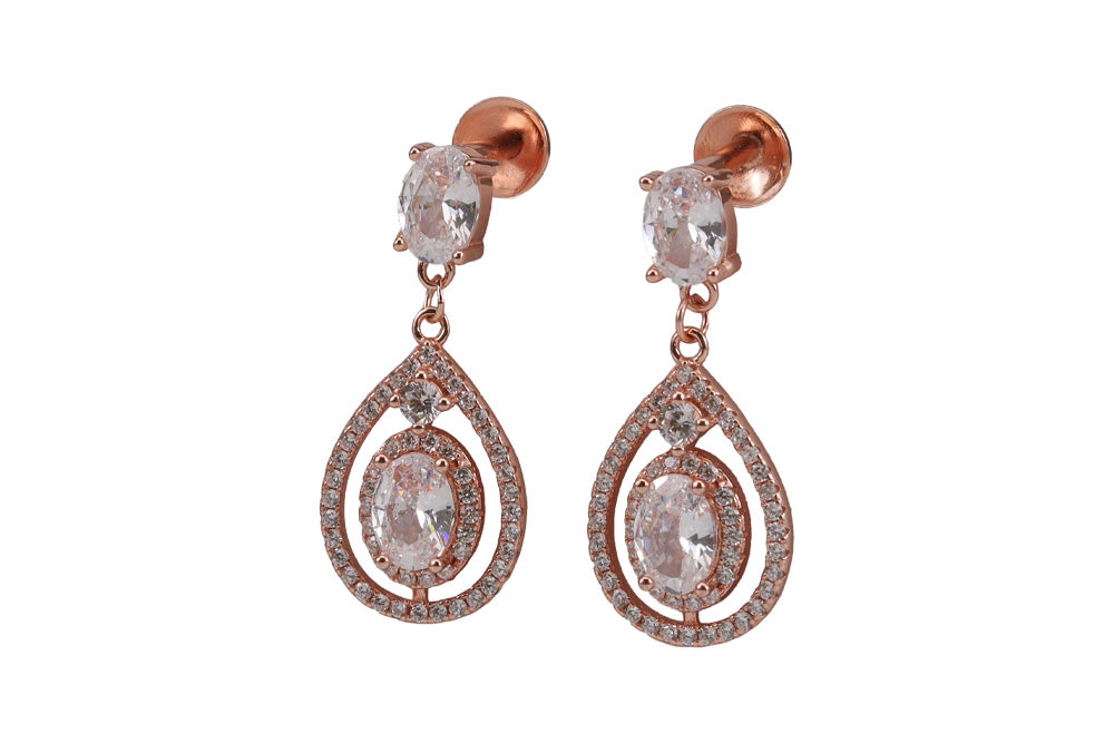 Rose Gold Beige White Hanging Stud