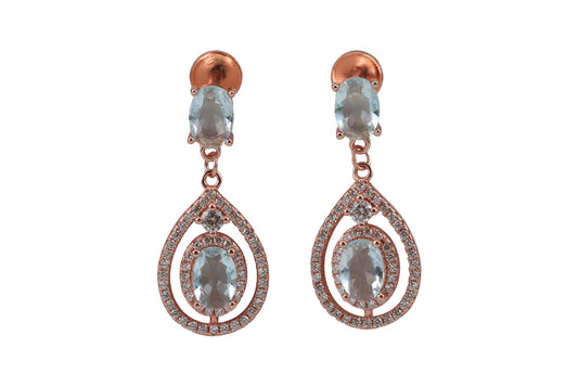 Rose Gold Aqua Blue Hanging Stud