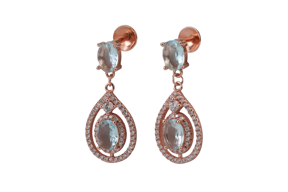 Rose Gold Aqua Blue Hanging Stud