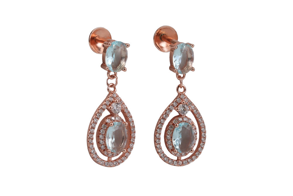 Rose Gold Aqua Blue Hanging Stud